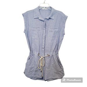 MNG Mango Zara Blue White Romper Engineer Stripe Rope Belt Shorts Beachy Sz S